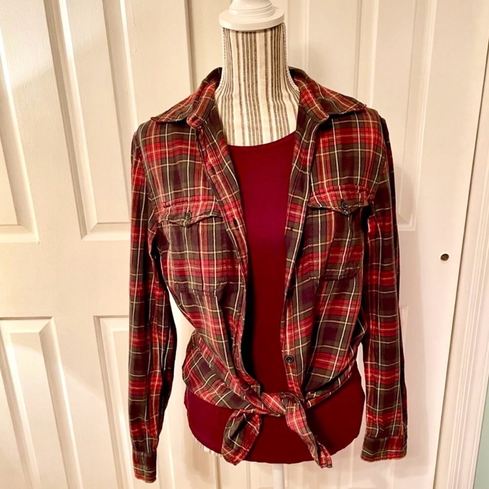 🎅 Ralph Lauren Denim & Supply red green & white cotton flannel style shirt S/P - Picture 2 of 6